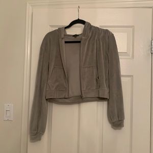 Super soft never worn sage green velvet cropped zip up